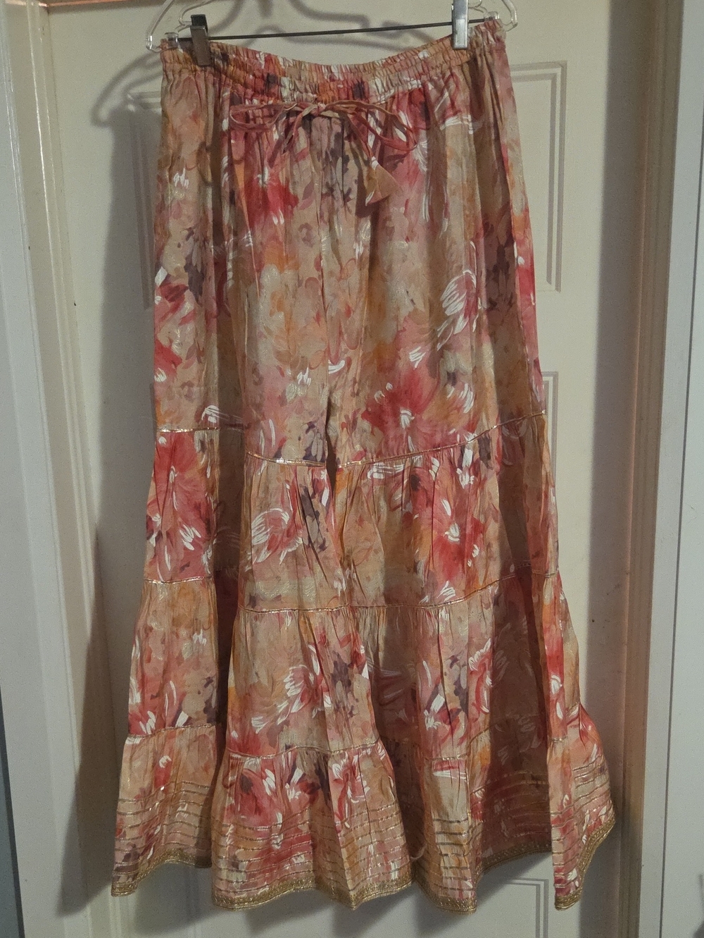 Floral Tiered Drawstring Pants  - Peach Multi